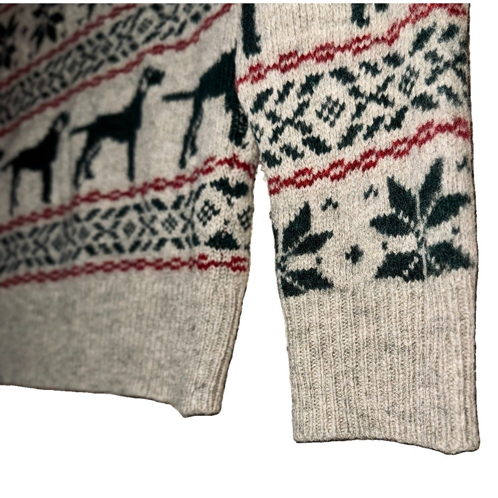J.Crew 100% Wool Holiday Dog Sweater M Oatmeal Snowflake Country Cabin Apres Ski - Picture 3 of 8